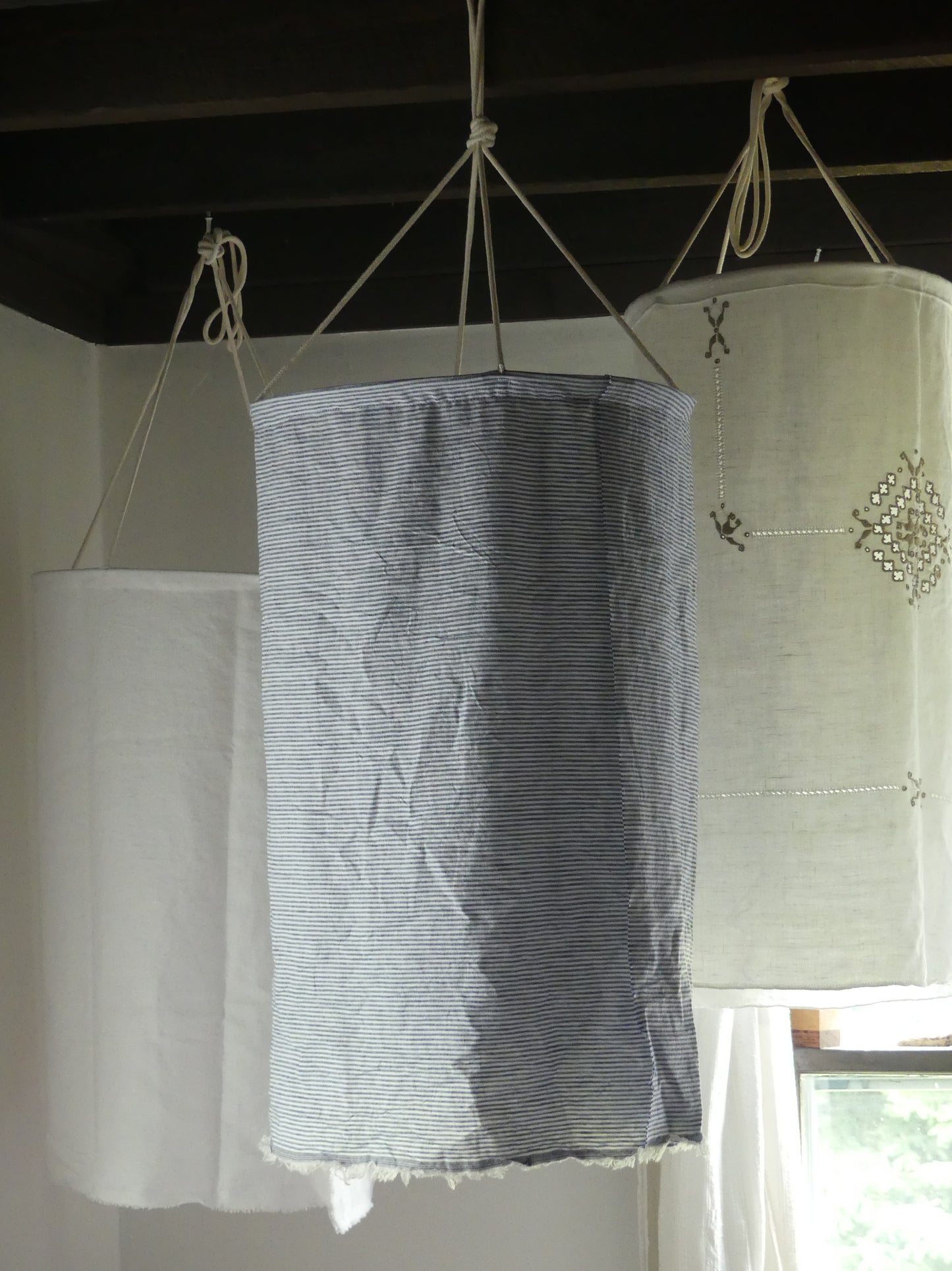 Navy striped linen lantern