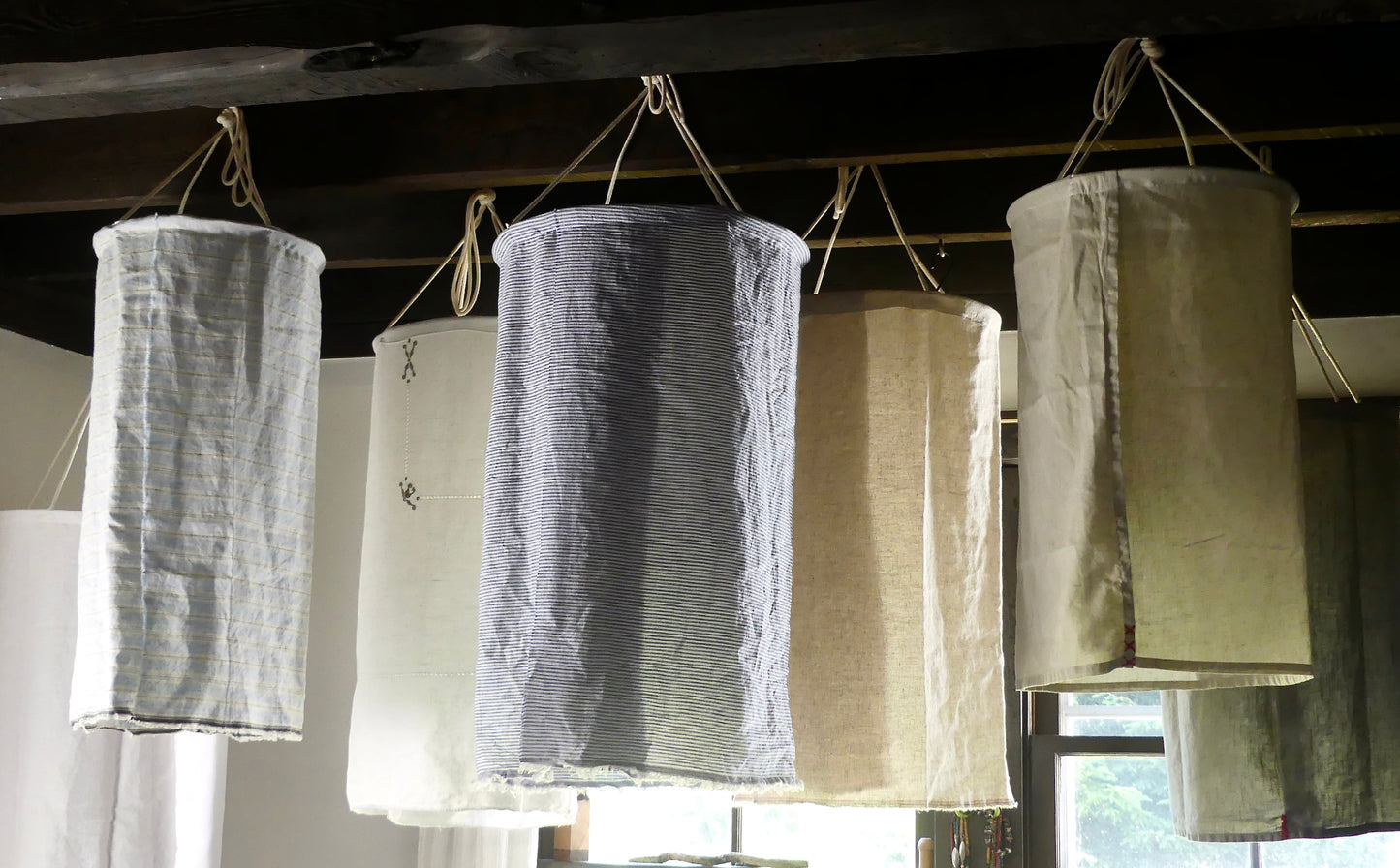 Navy striped linen lantern
