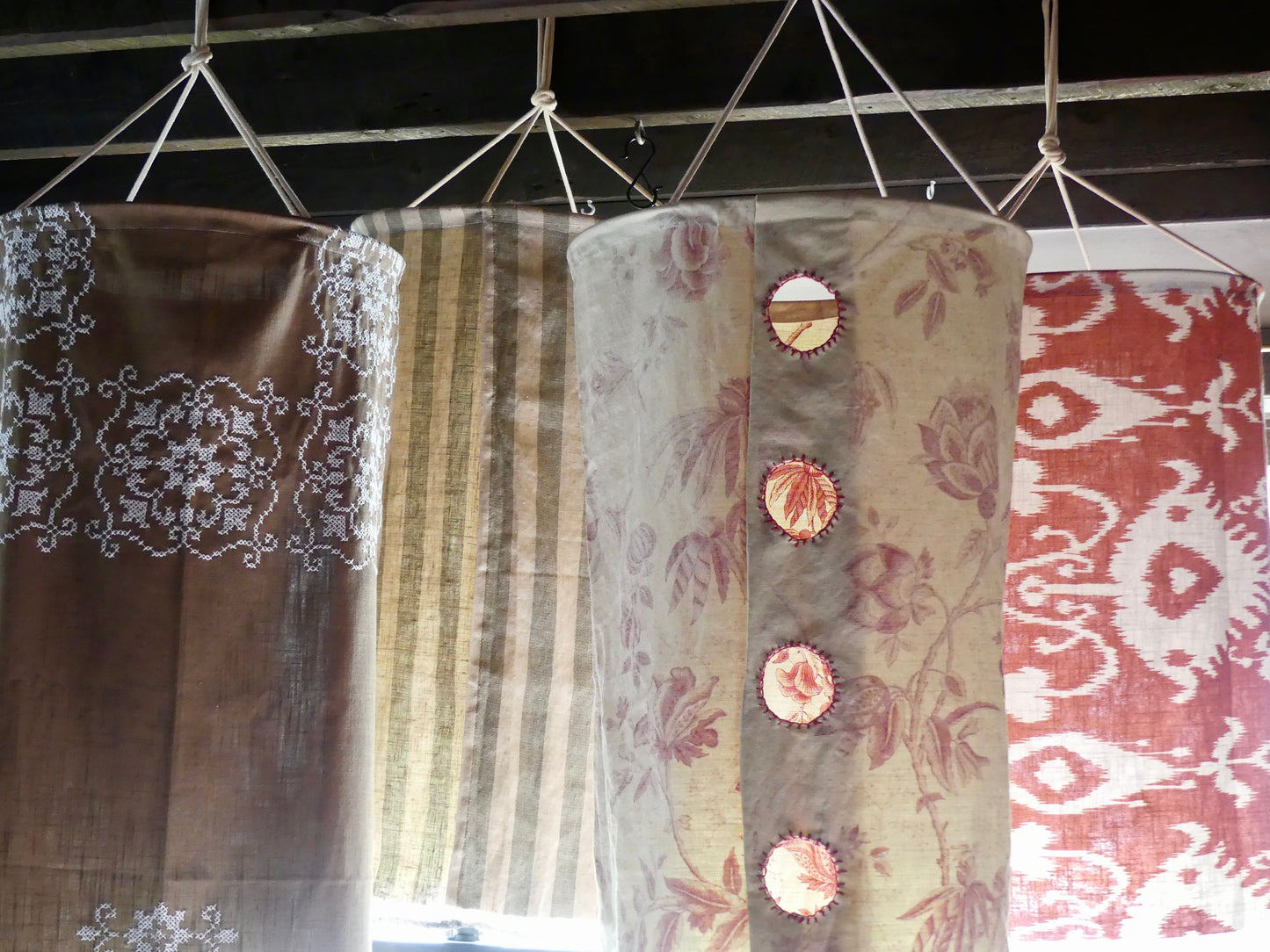 Beige striped linen lantern