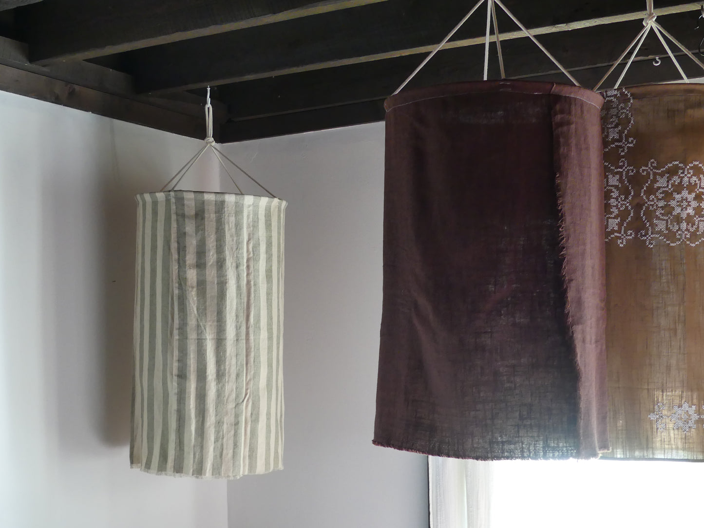 Beige striped linen lantern