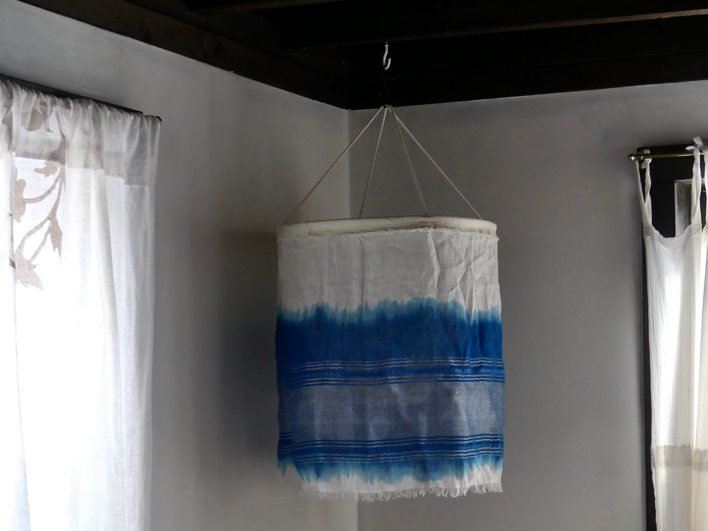 Beachy boho blue, white and silver lantern